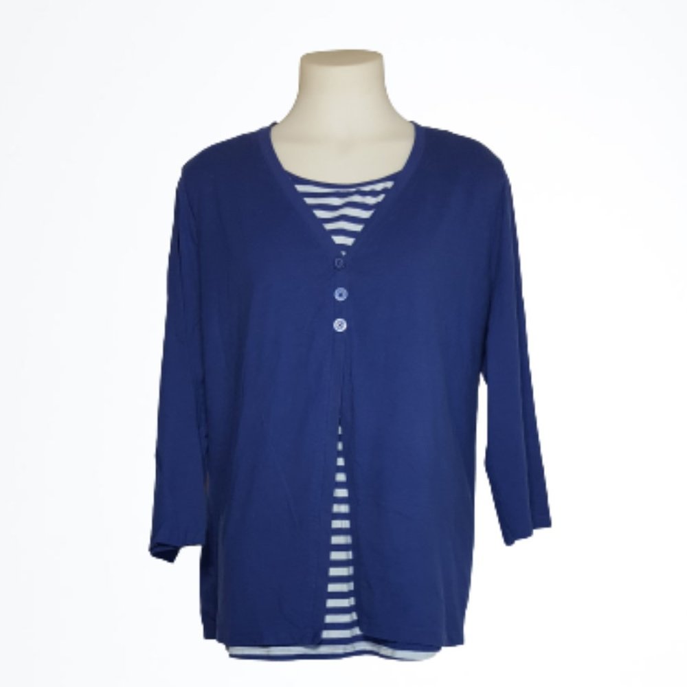 Chic Blue White Stripe Top Sz 1X